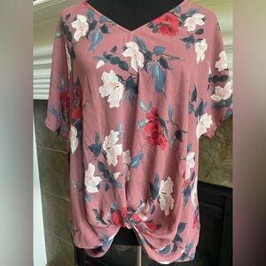 West Kei Floral V-Neck Blouse - Dusty Rose/Mauve